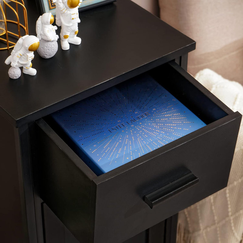 Latitude Run Storage Cabinet Narrow Storage Cabinet With Adjustable Shelf Bathroom Storage Cabinet With 1 Door And 1 Drawer Small Cabinet Nightstand For Living Room Office Black Wayfair